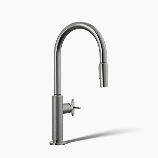 Billet Pull-down kitchen sink faucet with two-function sprayhead