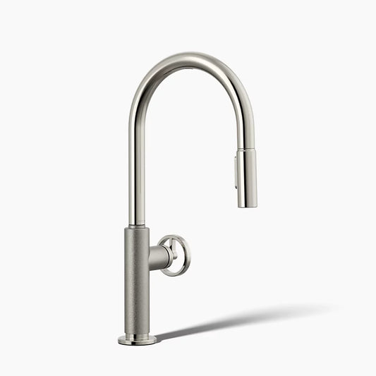 Billet Pull-down kitchen sink faucet with two-function sprayhead