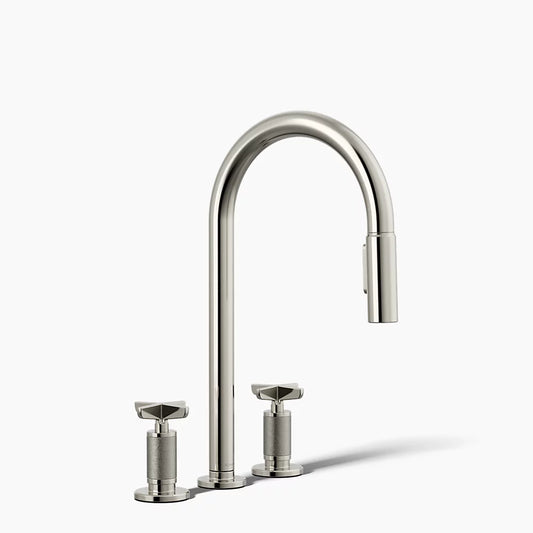 Billet Pull-down kitchen sink faucet with two-function sprayhead