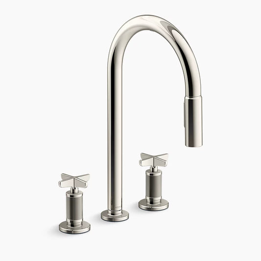 Billet Touchless pull-down kitchen sink faucet with two-function sprayhead