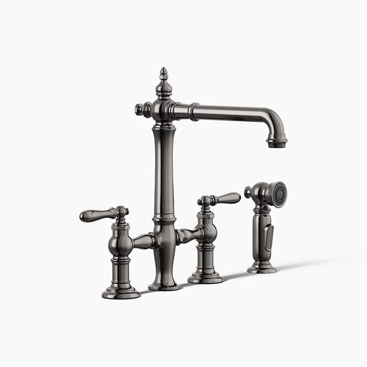 Artifacts Three-hole bridge kitchen sink faucet with side sprayer