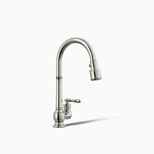 Artifacts Pull-down kitchen sink faucet with three-function sprayhead