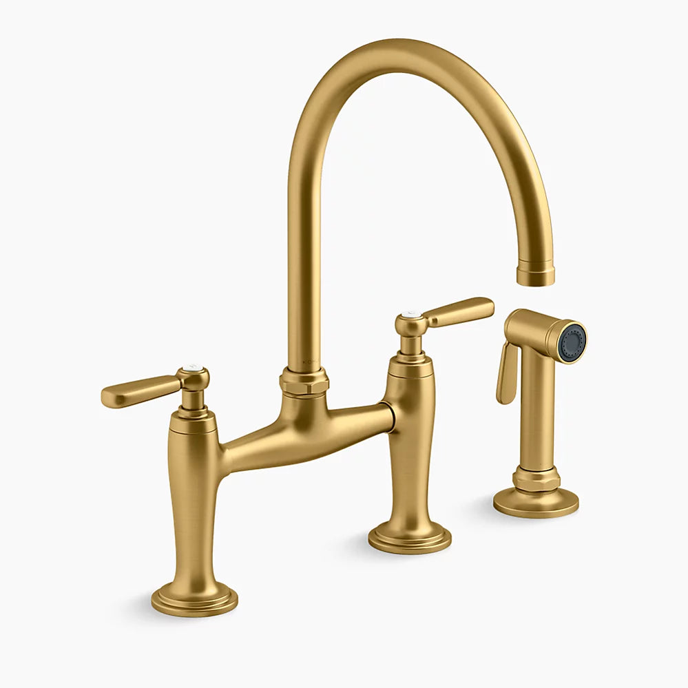 Two-hole bridge kitchen sink faucet