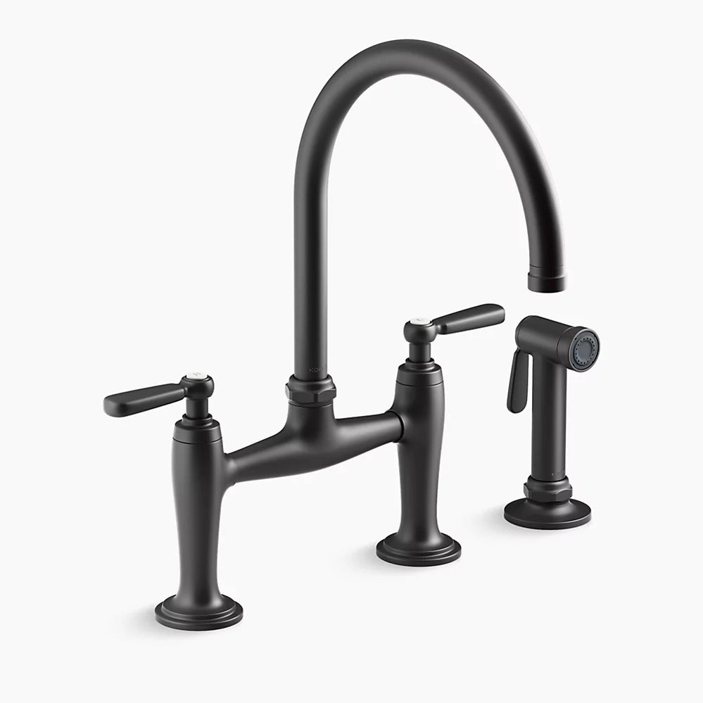 Two-hole bridge kitchen sink faucet
