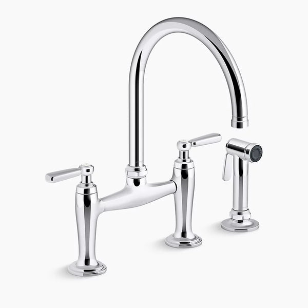 Two-hole bridge kitchen sink faucet