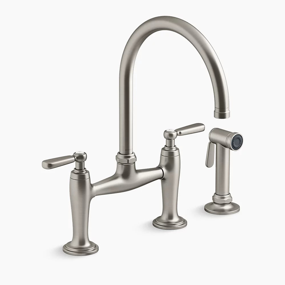 Two-hole bridge kitchen sink faucet